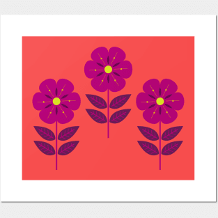 Mod magenta Scandinavian flowers Posters and Art